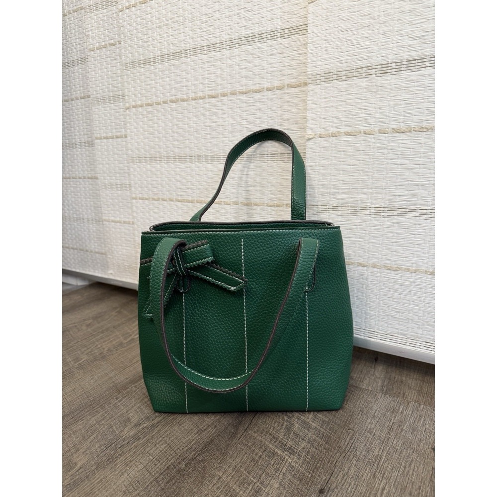 Tod's Square Handbag Purse Dark Green Leather Bow Rare Leatherโ